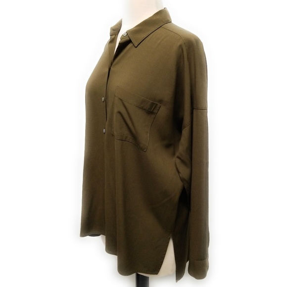 J JILL Olive Green Button Front High Low Shirt XS - Picture 3 of 7